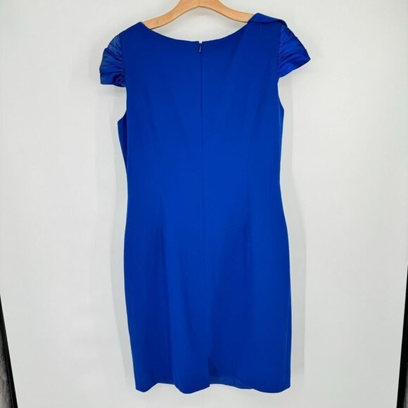 Carmen Marc Valvo Womens cap sleeve Blue Ruffle V Neck Sheath Dress Size 18 - Picture 9 of 9
